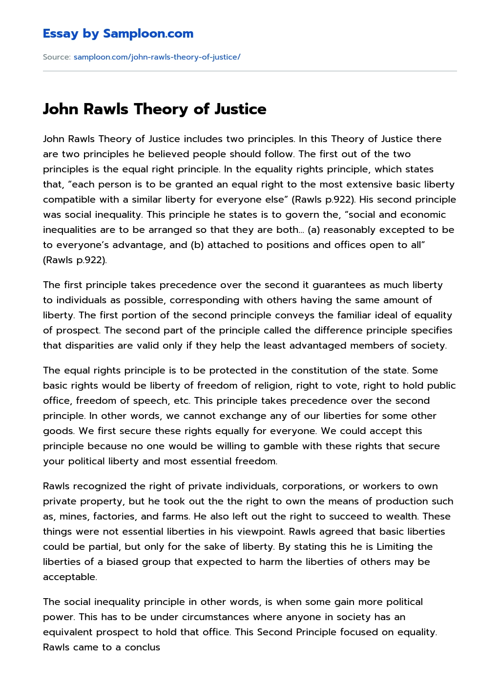 john rawls theory of justice summary