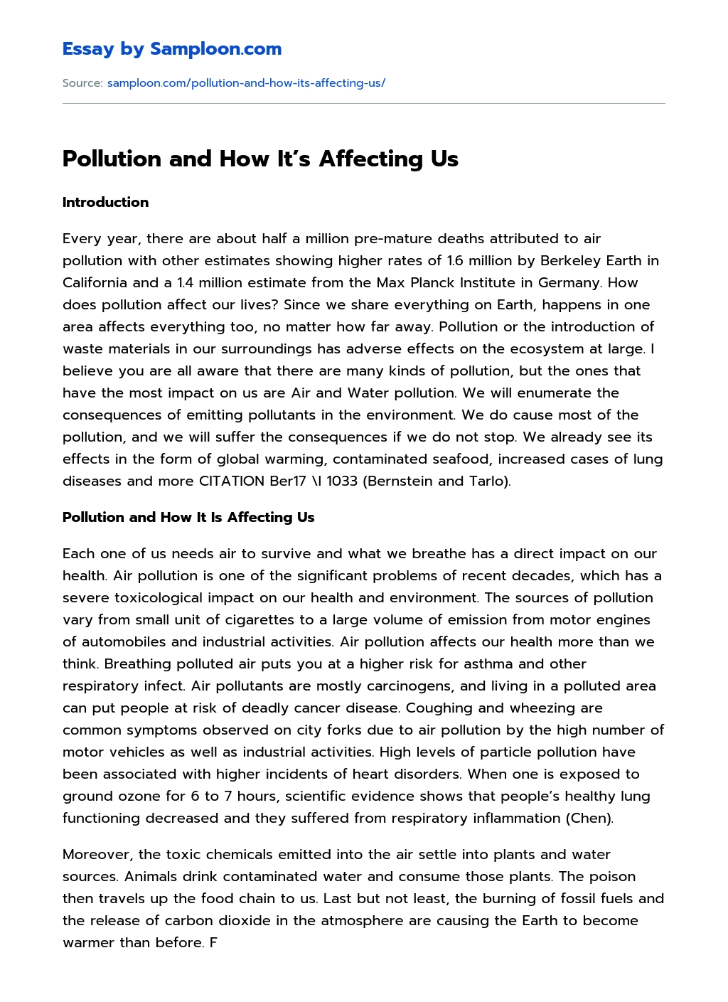 Pollution and How It’s Affecting Us essay
