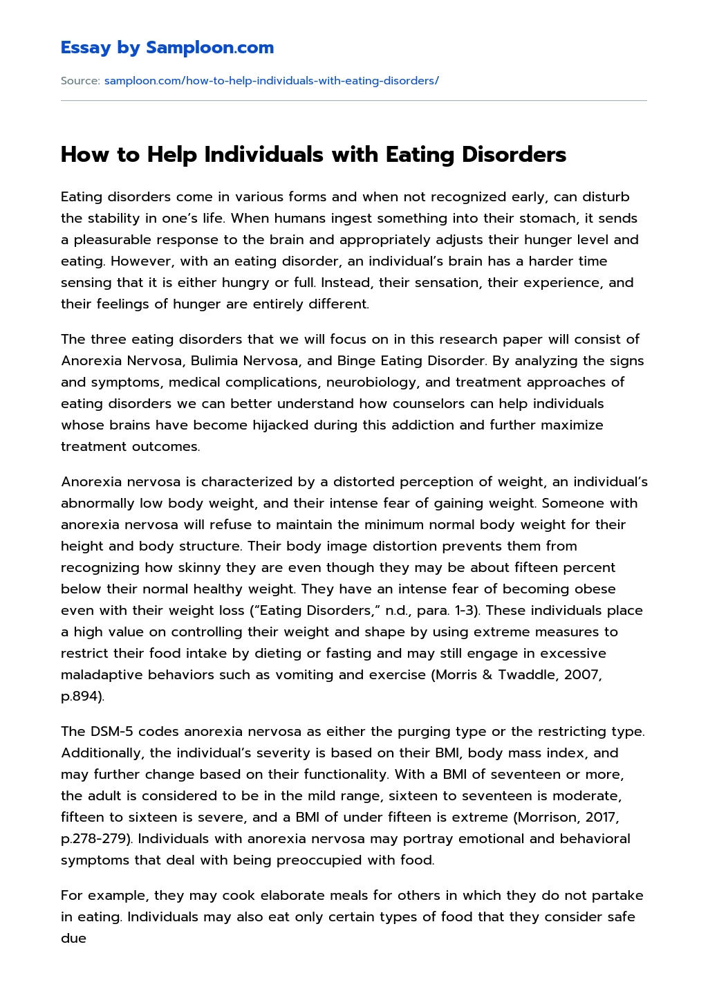 How to Help Individuals with Eating Disorders essay