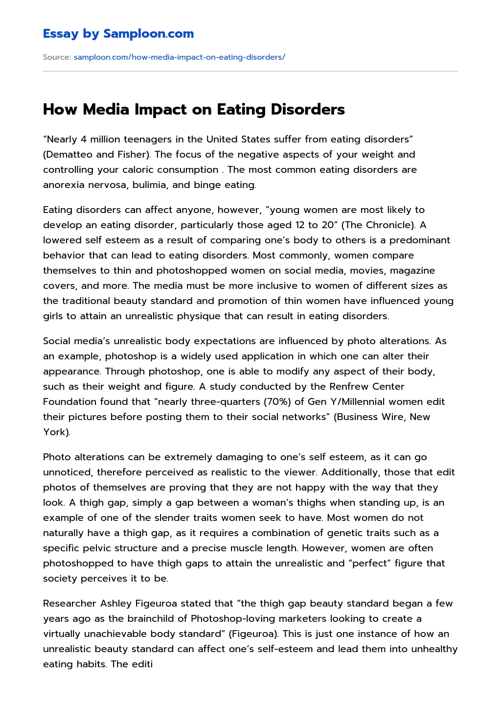 ambiente Mayo Majestuoso ≫ How Media Impact on Eating Disorders Free Essay Sample on Samploon.com