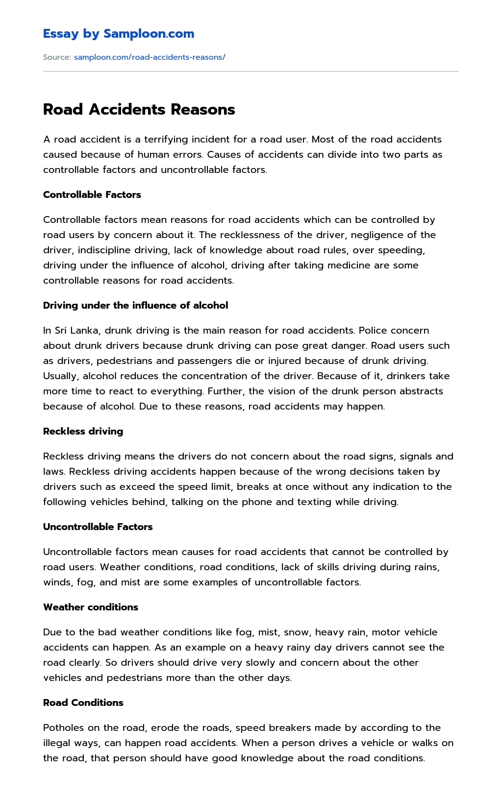 causes of car accidents essay