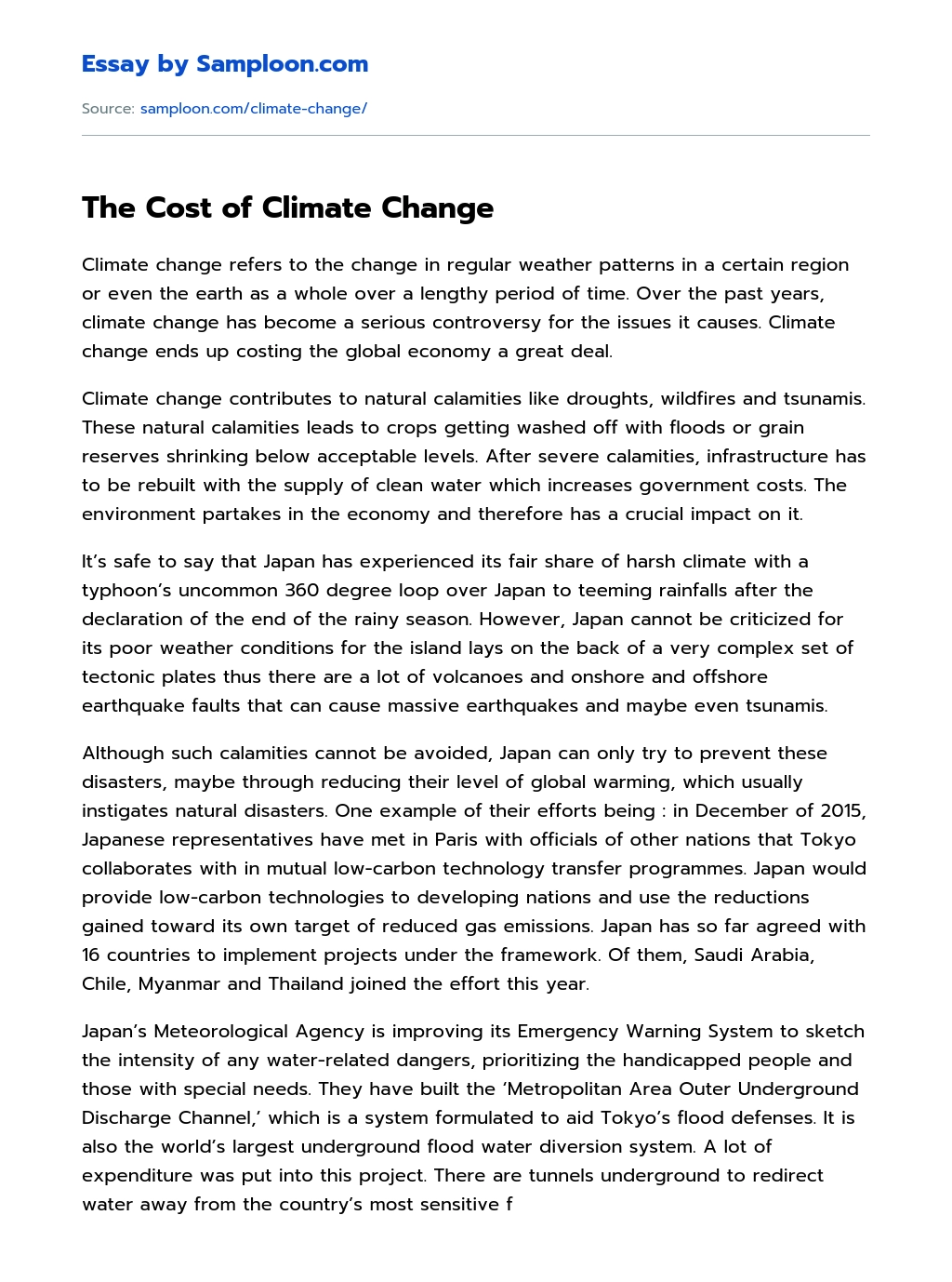 The Cost of Climate Change essay