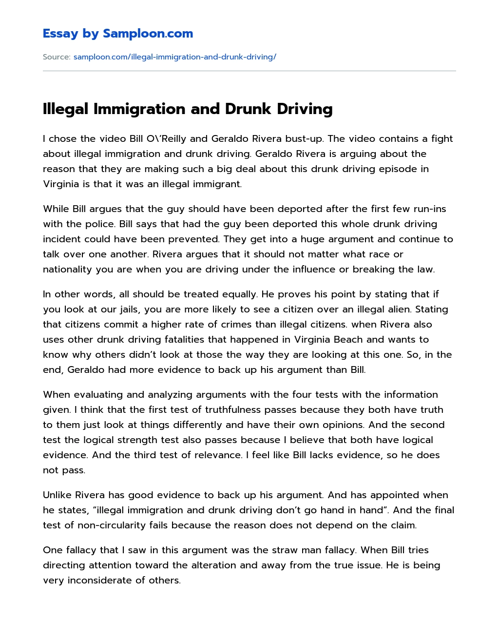Illegal Immigration and Drunk Driving essay
