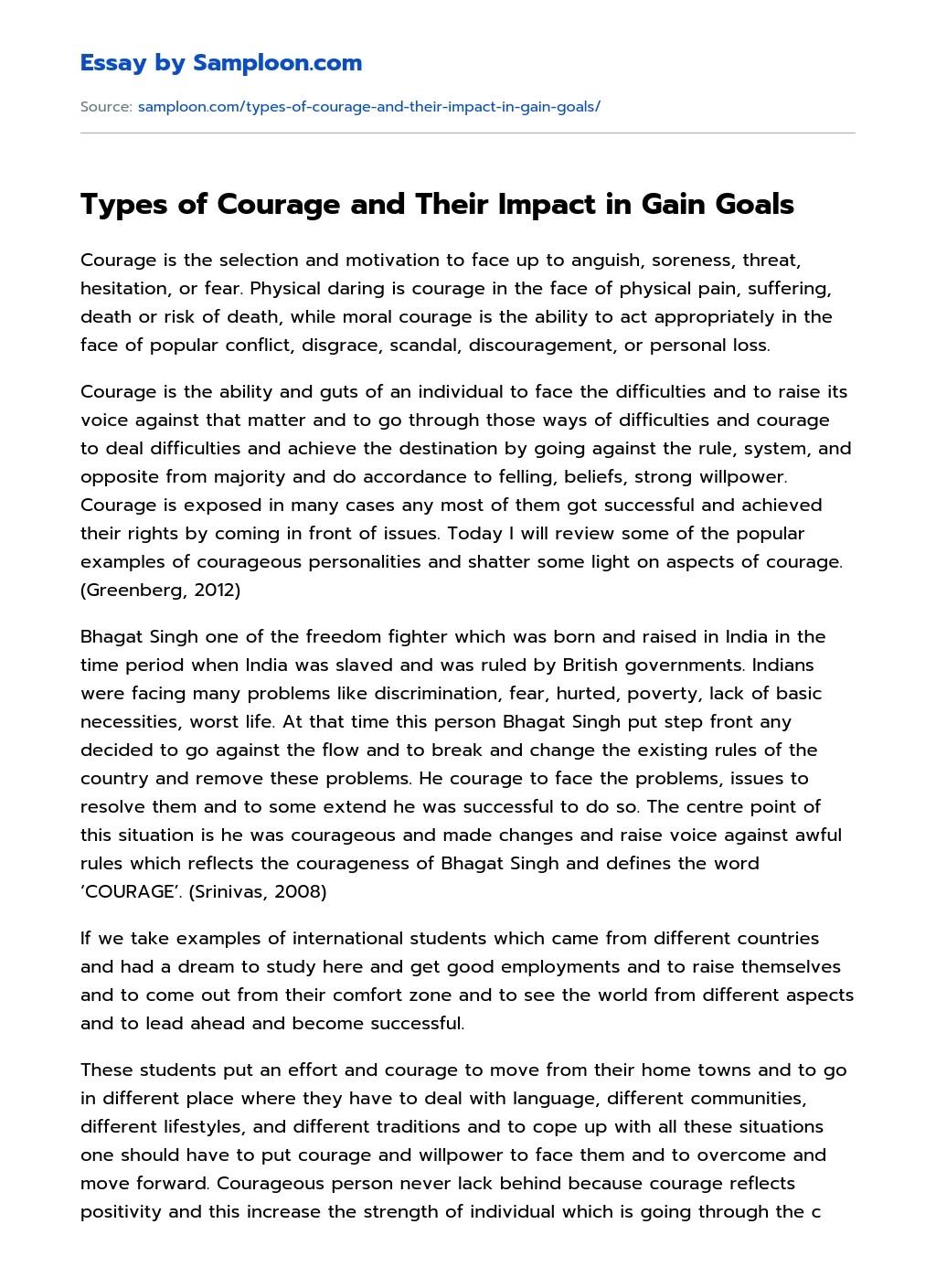 Types of Courage and Their Impact in Gain Goals Personal Essay essay