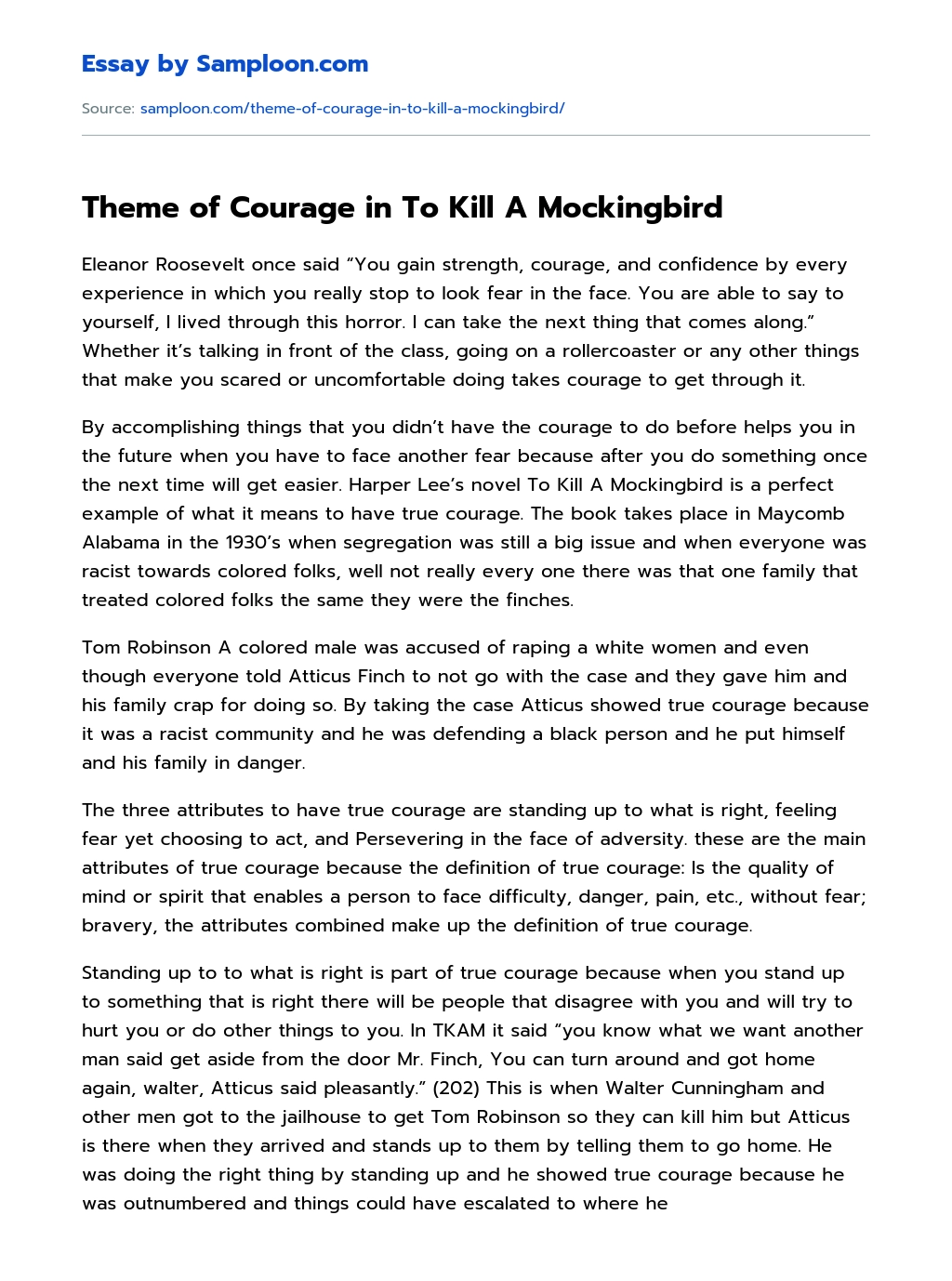 Theme of Courage in To Kill A Mockingbird Argumentative Essay essay