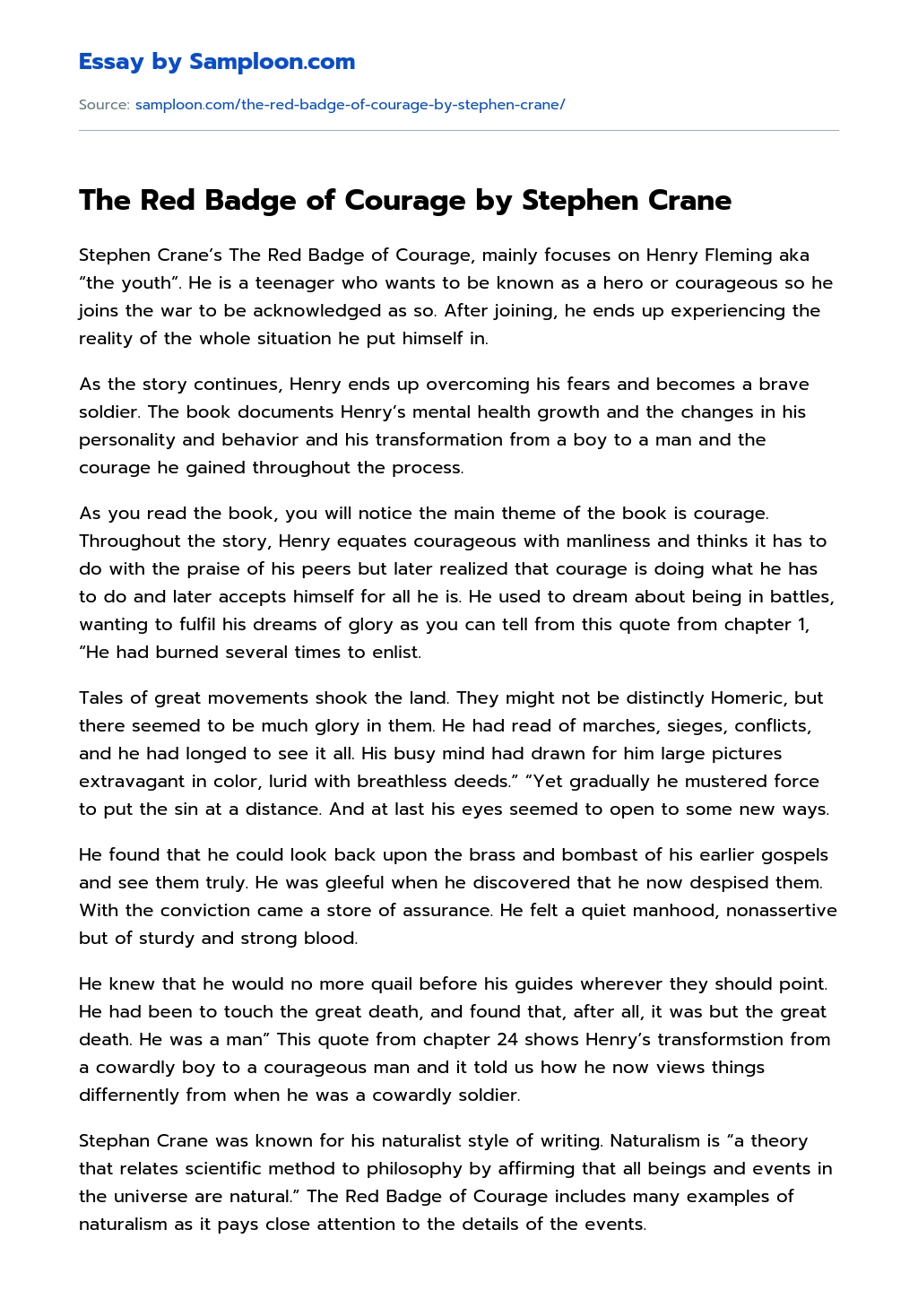 The Red Badge of Courage by Stephen Crane essay