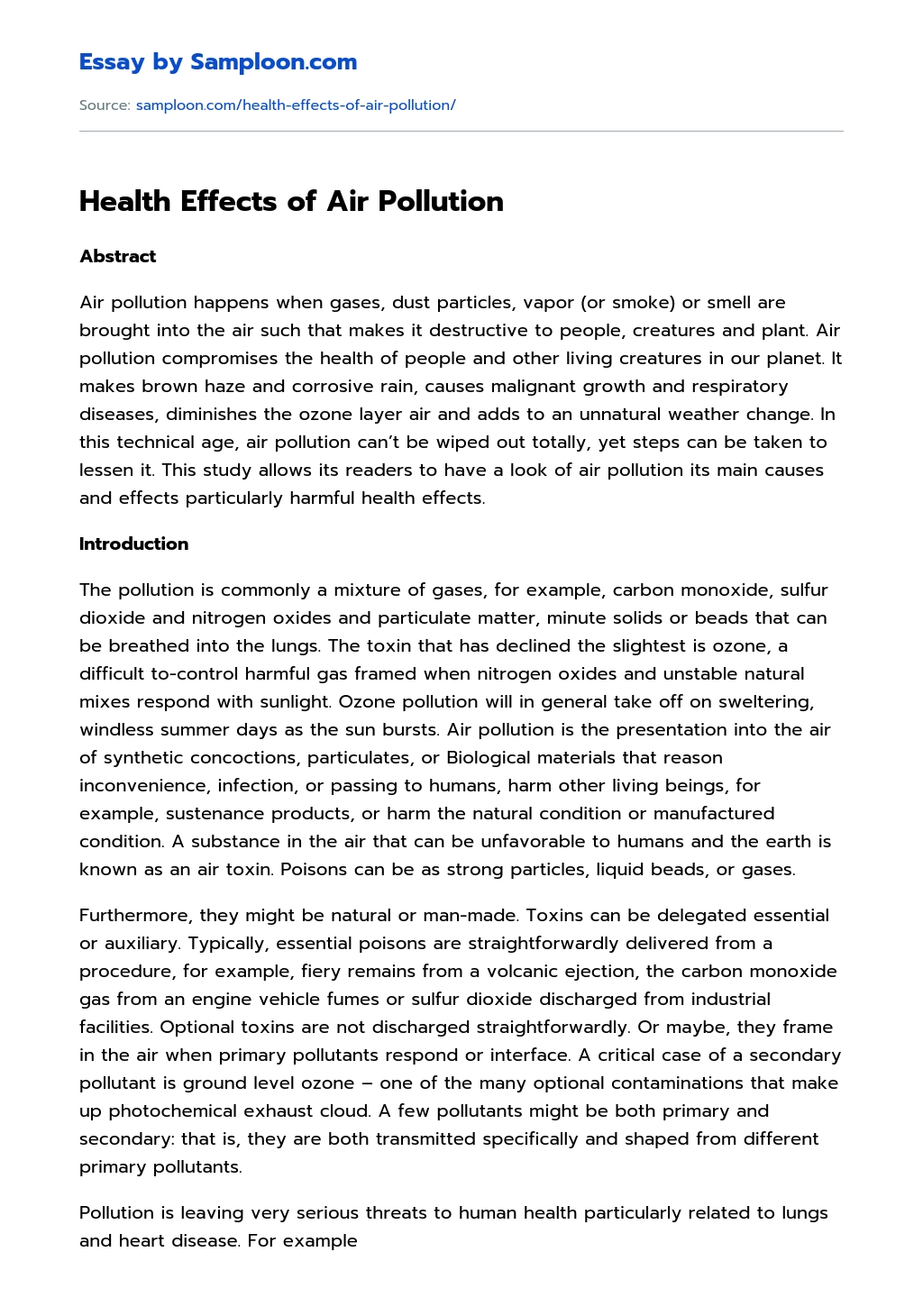 effects of pollution on human health essay