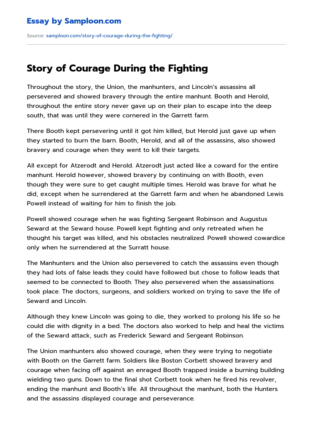 Story of Courage During the Fighting essay