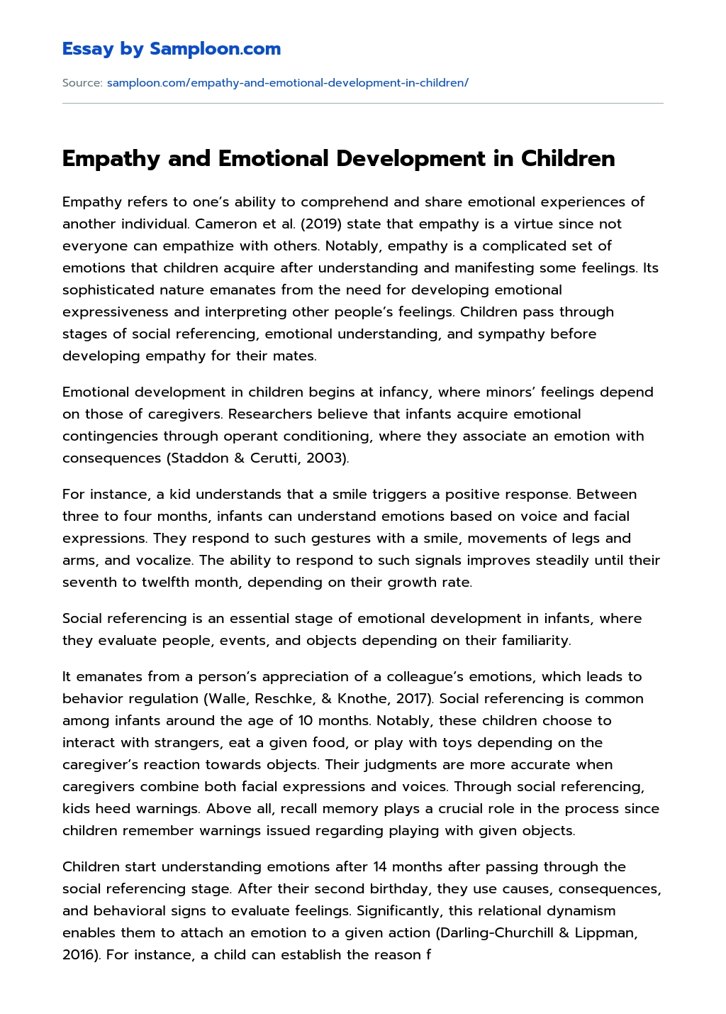 Empathy and Emotional Development in Children essay