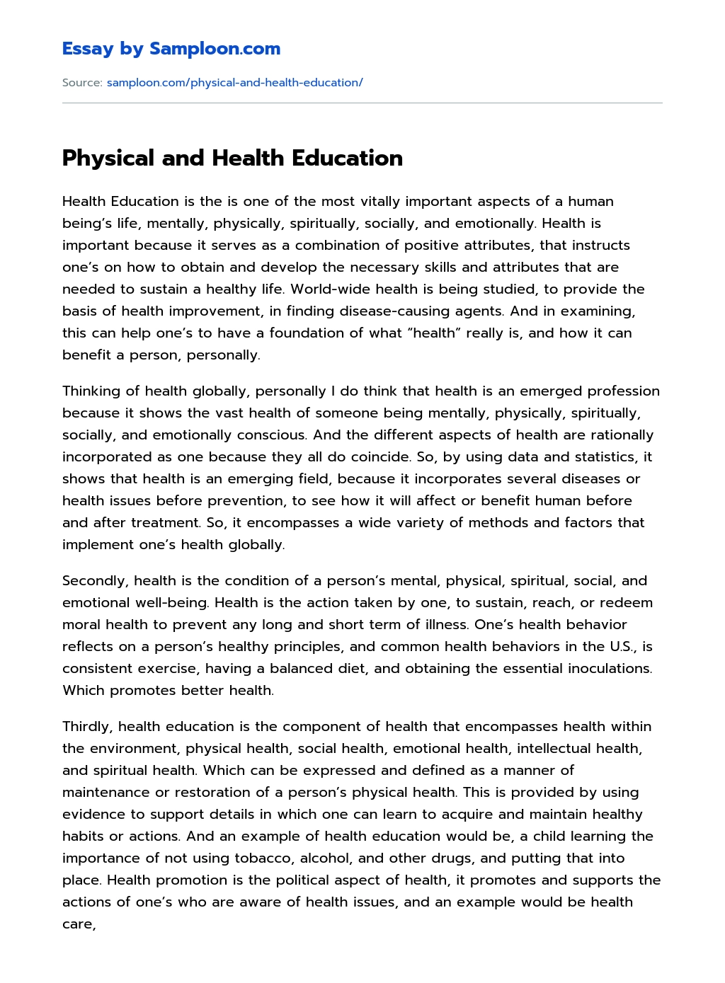 Physical and Health Education essay
