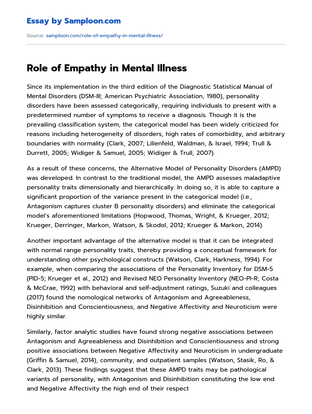 Role of Empathy in Mental Illness essay