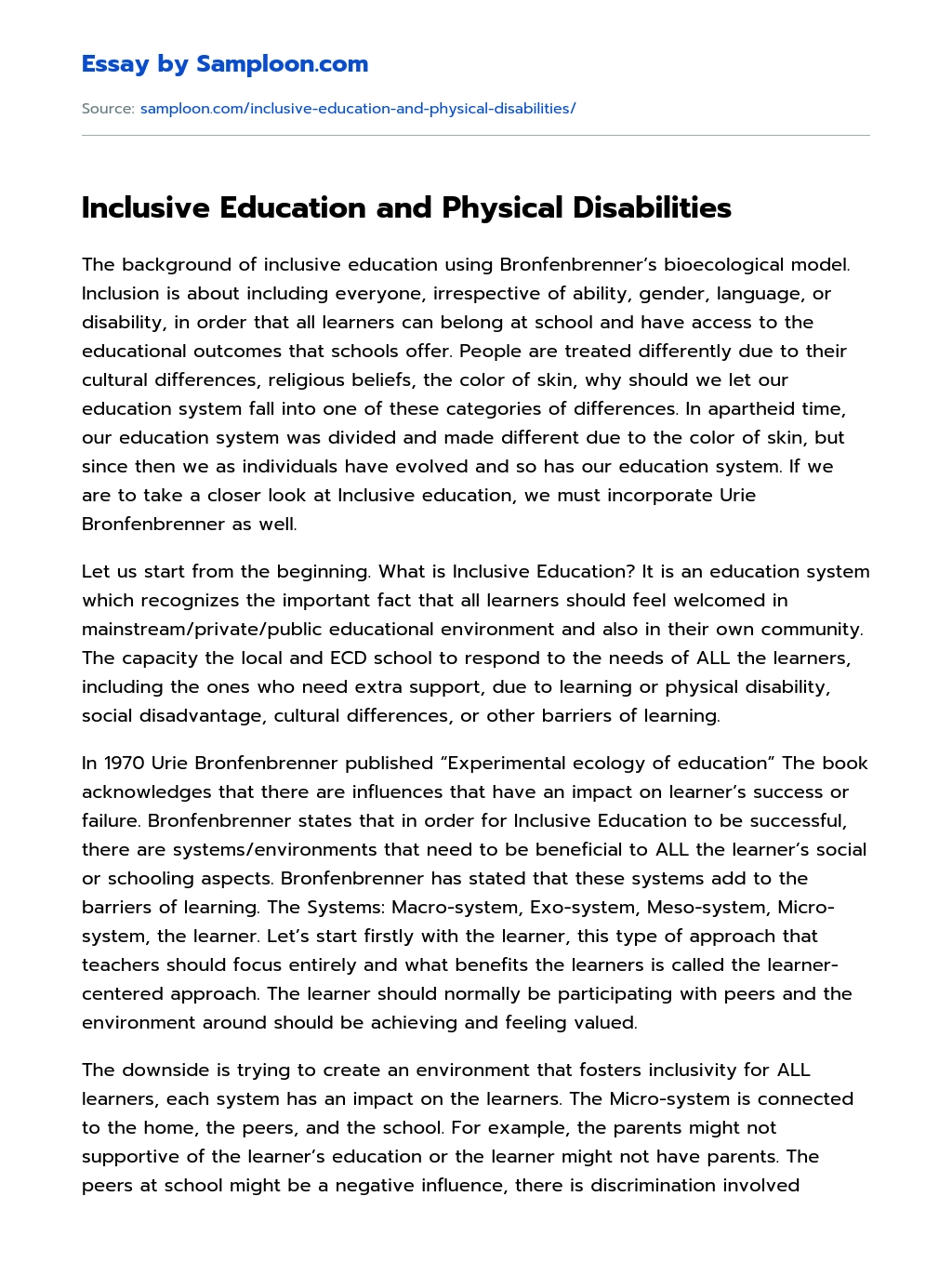 Inclusive Education and Physical Disabilities essay