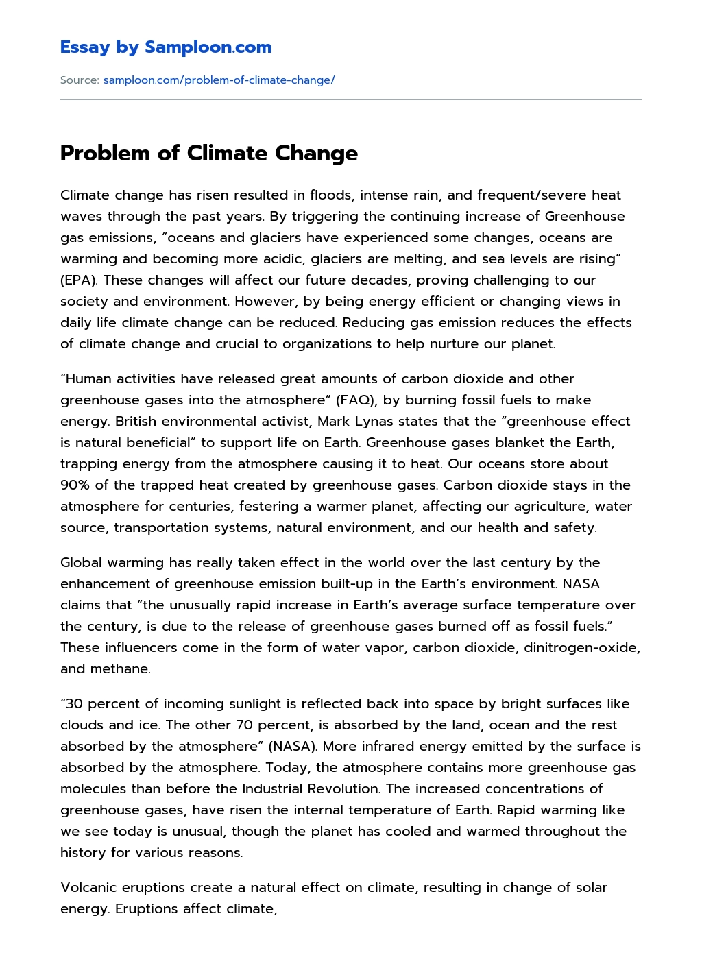 Problem of Climate Change essay