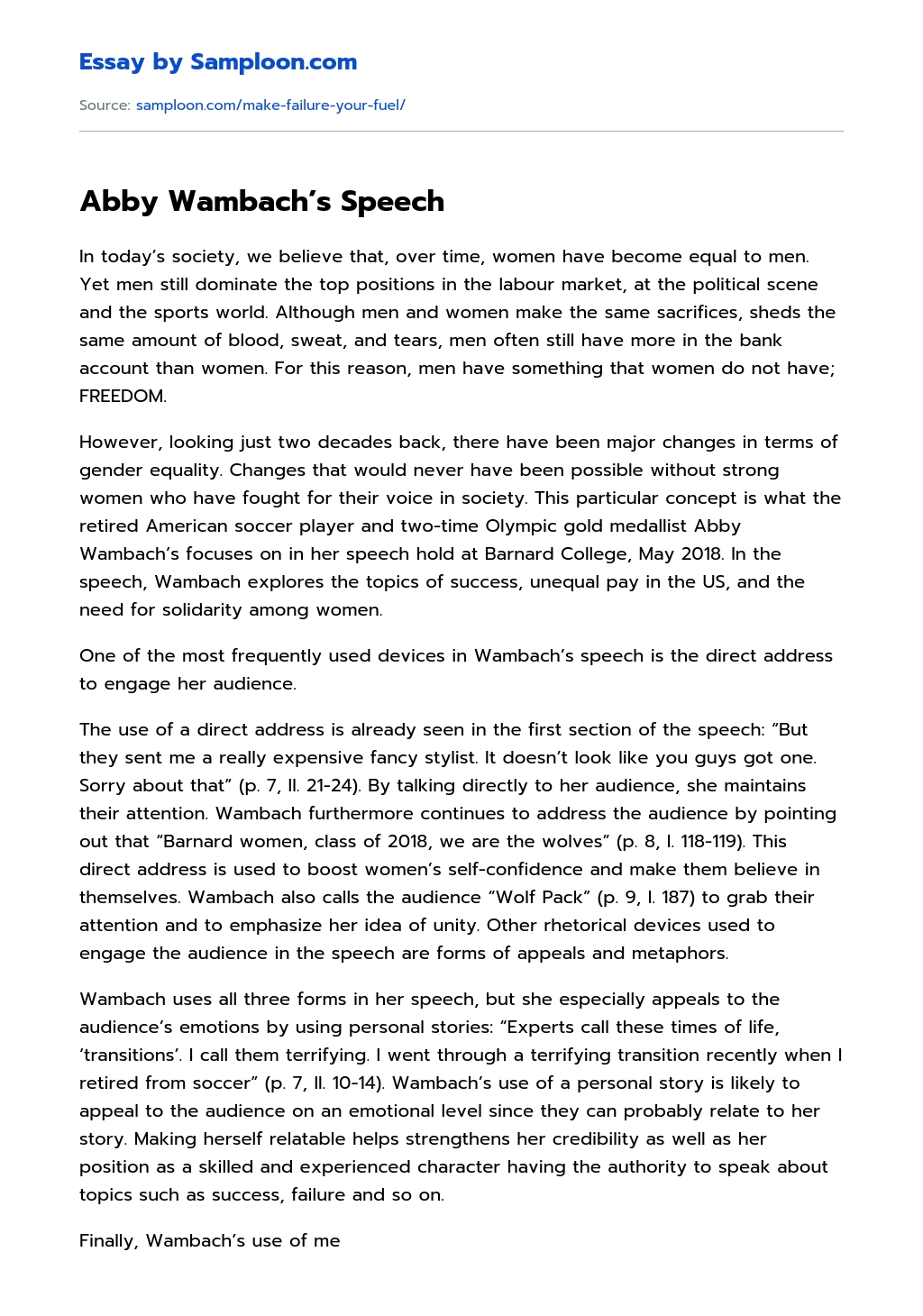 Abby Wambach’s Speech Analytical Essay essay