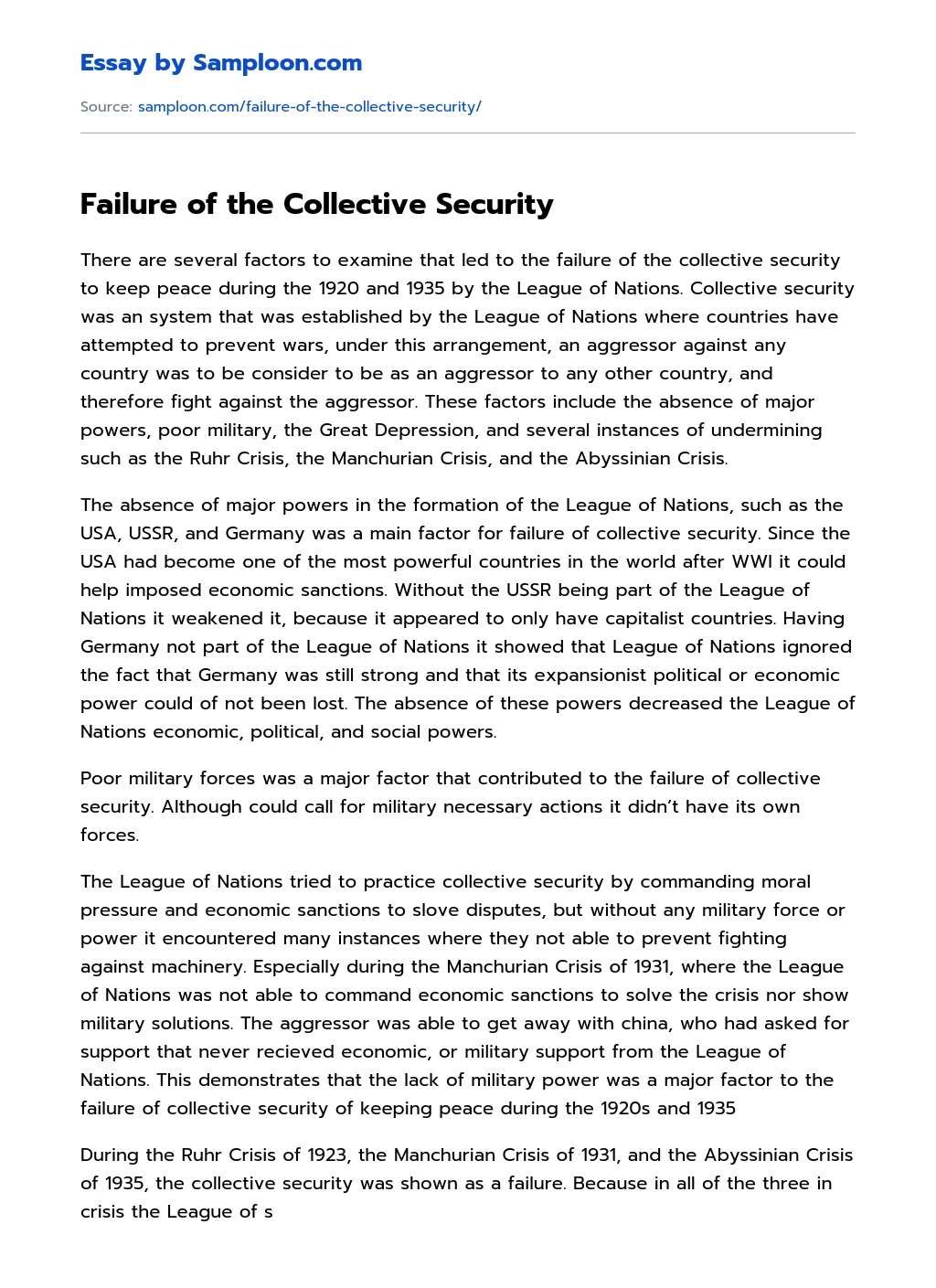Failure of the Collective Security essay