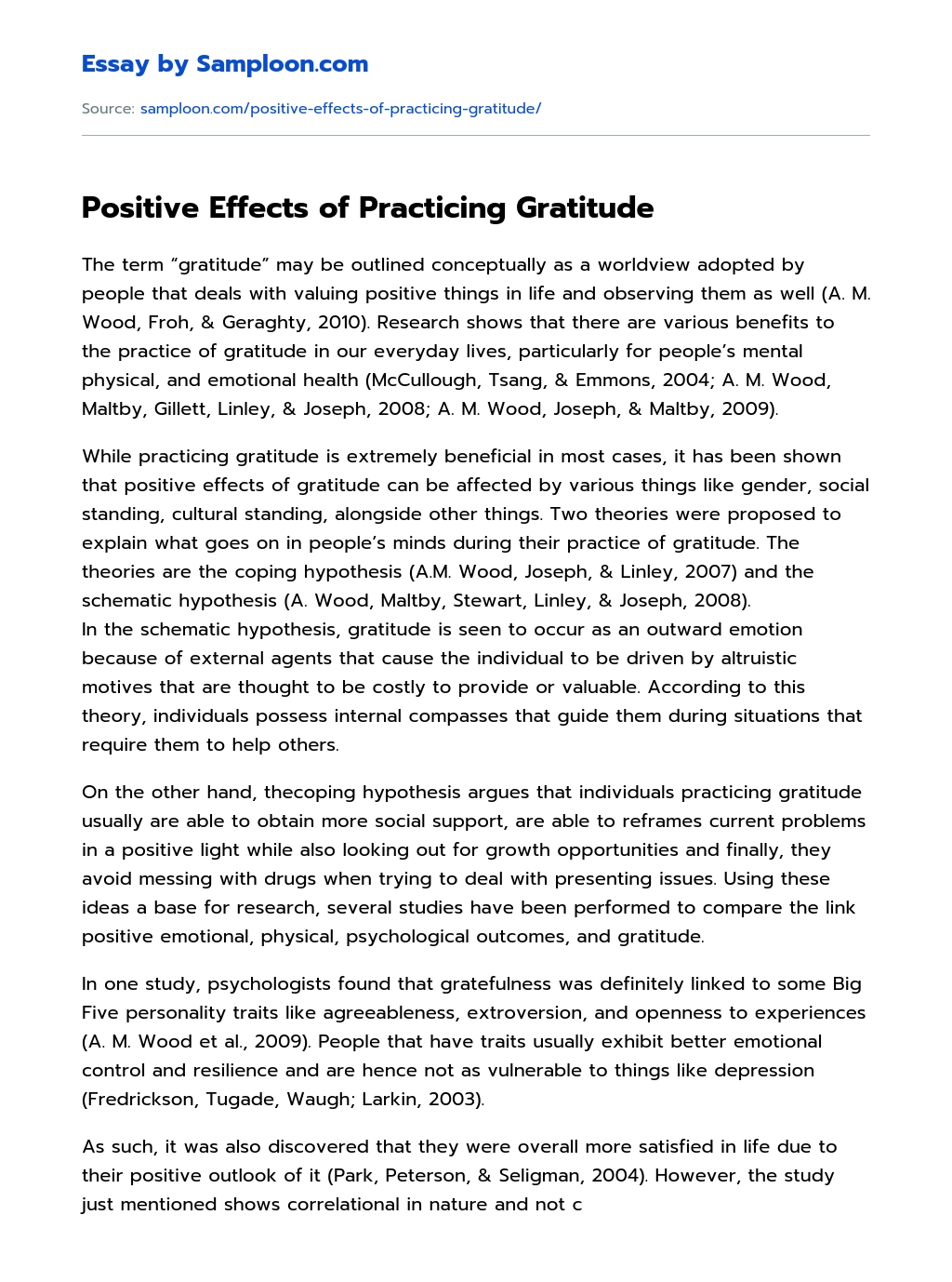 Positive Effects of Practicing Gratitude essay