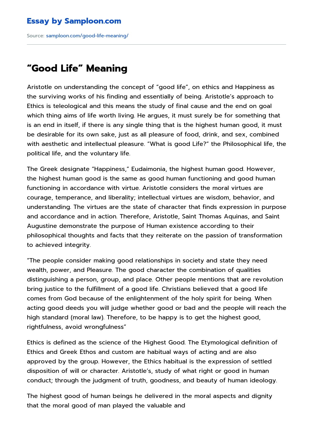  Good Life Meaning Argumentative Essay On Samploon