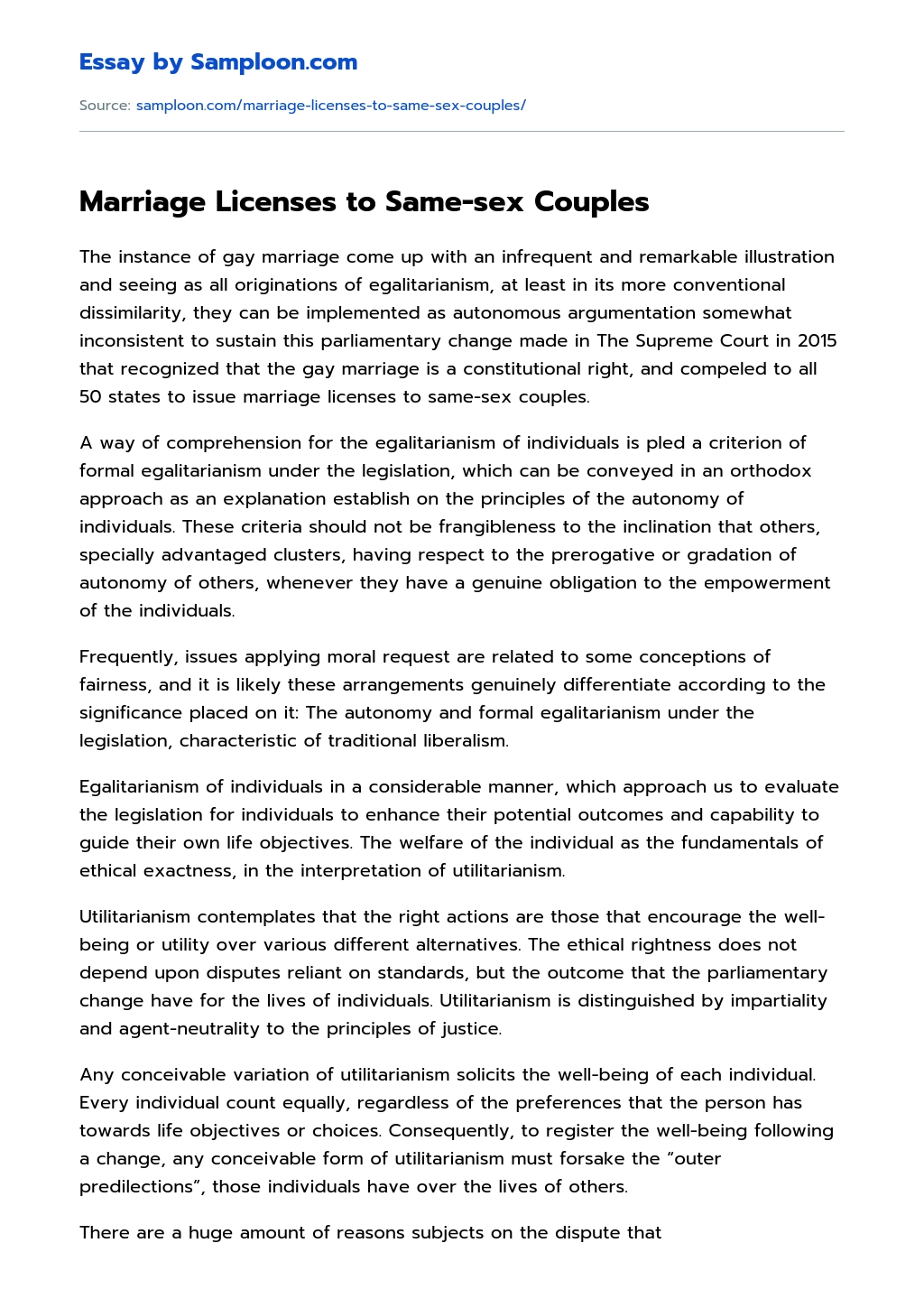 Marriage Licenses to Same-sex Couples essay