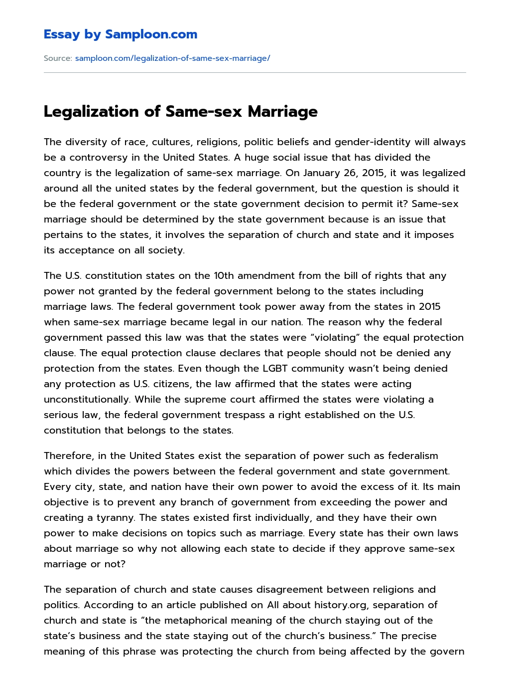 Legalization of Same-sex Marriage essay