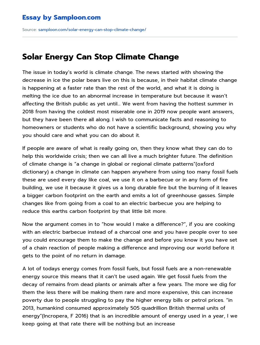 Solar Energy Can Stop Climate Change Argumentative Essay essay