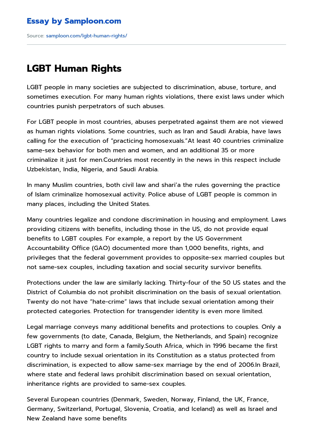 LGBT Human Rights essay