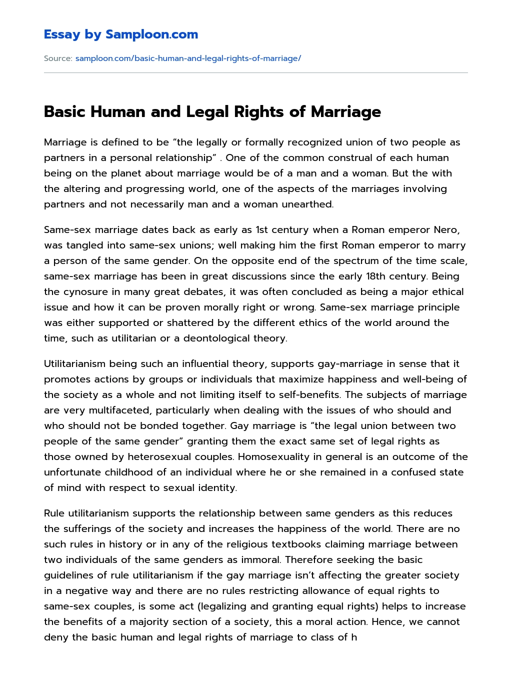 Basic Human and Legal Rights of Marriage essay