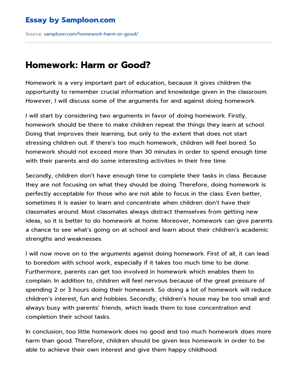 homework helpful or harmful essay