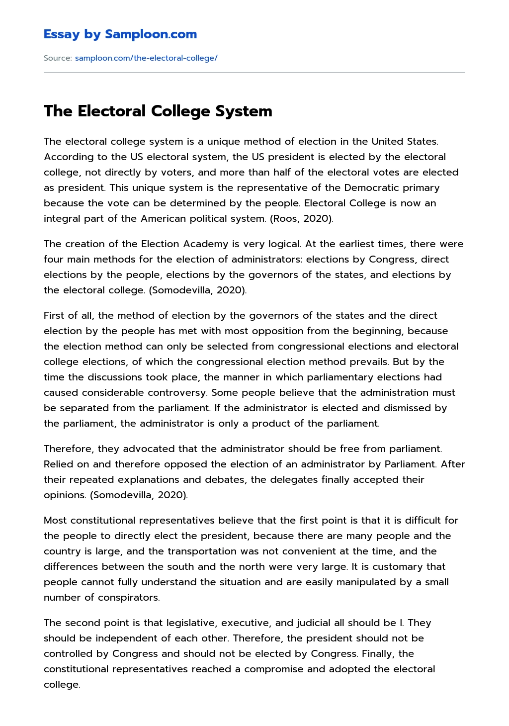 The Electoral College System essay