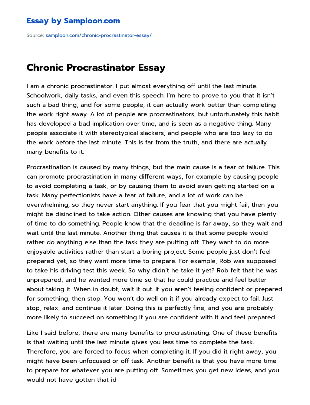 Chronic Procrastinator Essay essay
