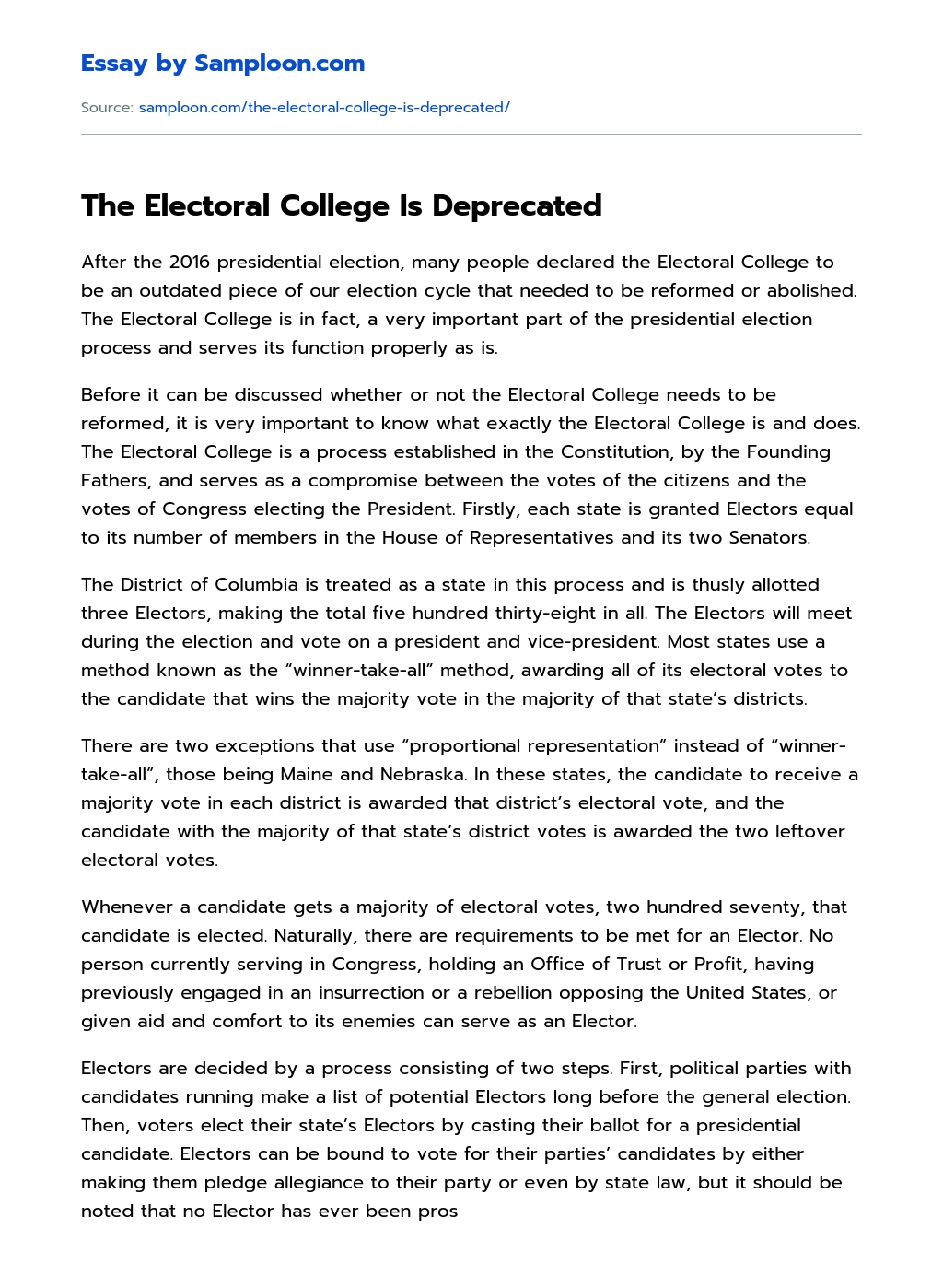 The Electoral College Is Deprecated essay