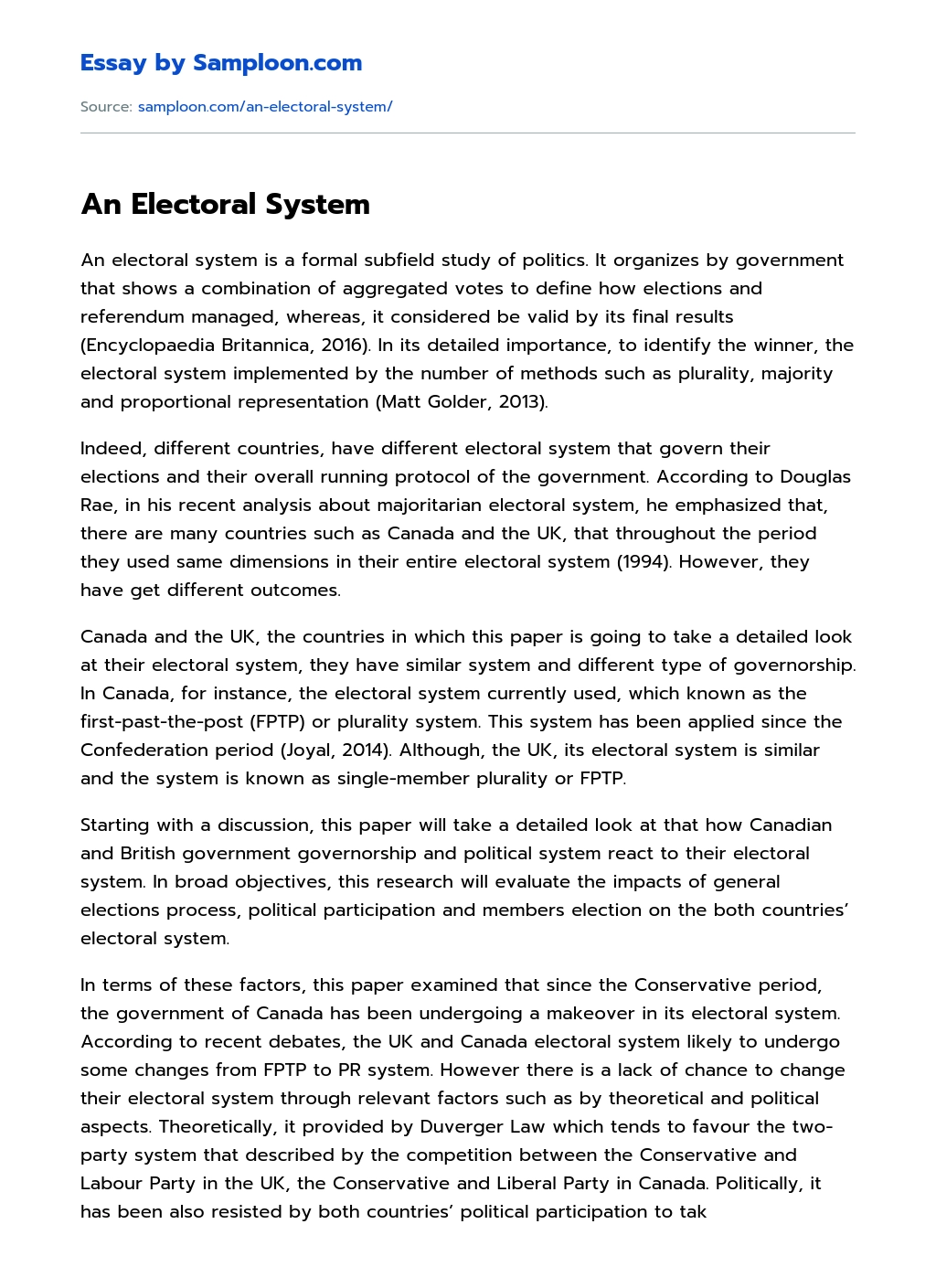 An Electoral System essay