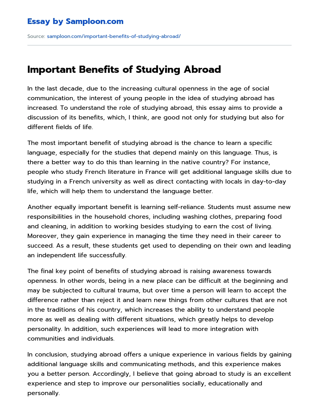 Important Benefits of Studying Abroad Application essay
