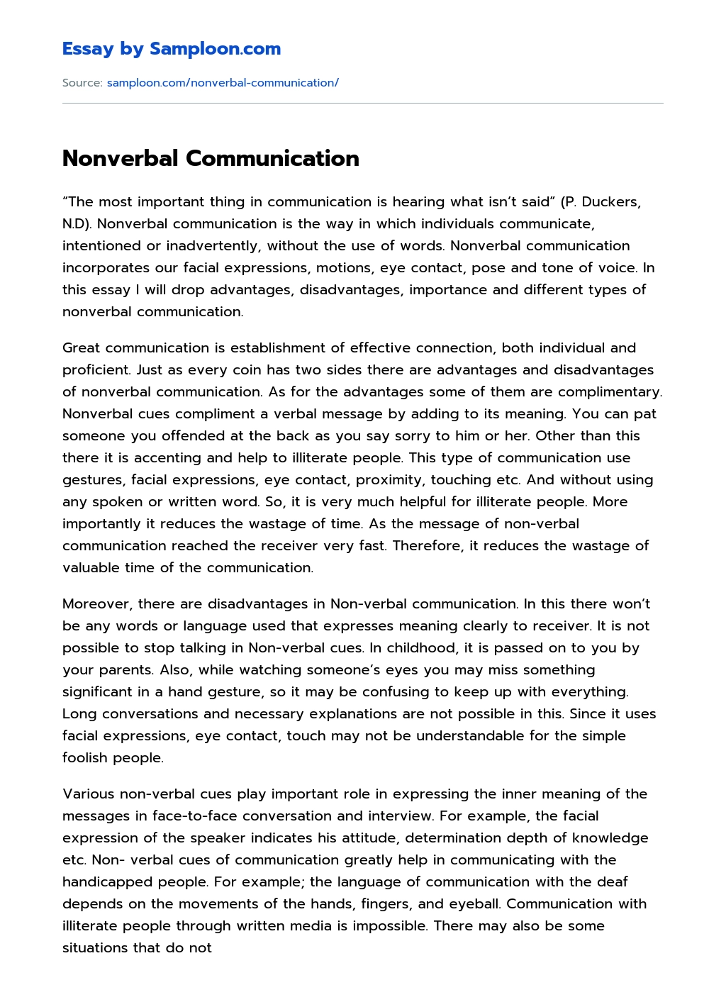 Nonverbal Communication essay