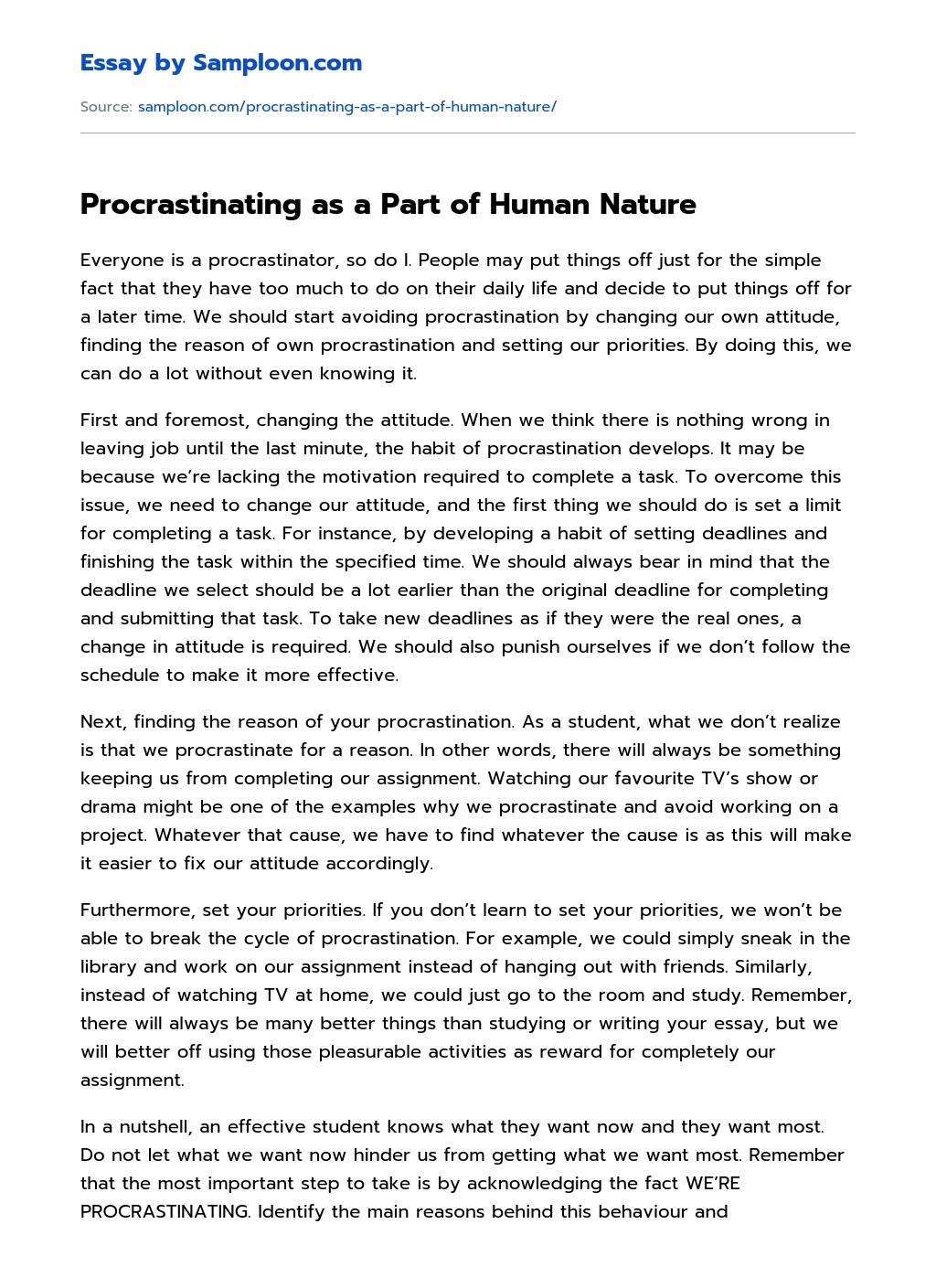 Procrastinating as a Part of Human Nature essay
