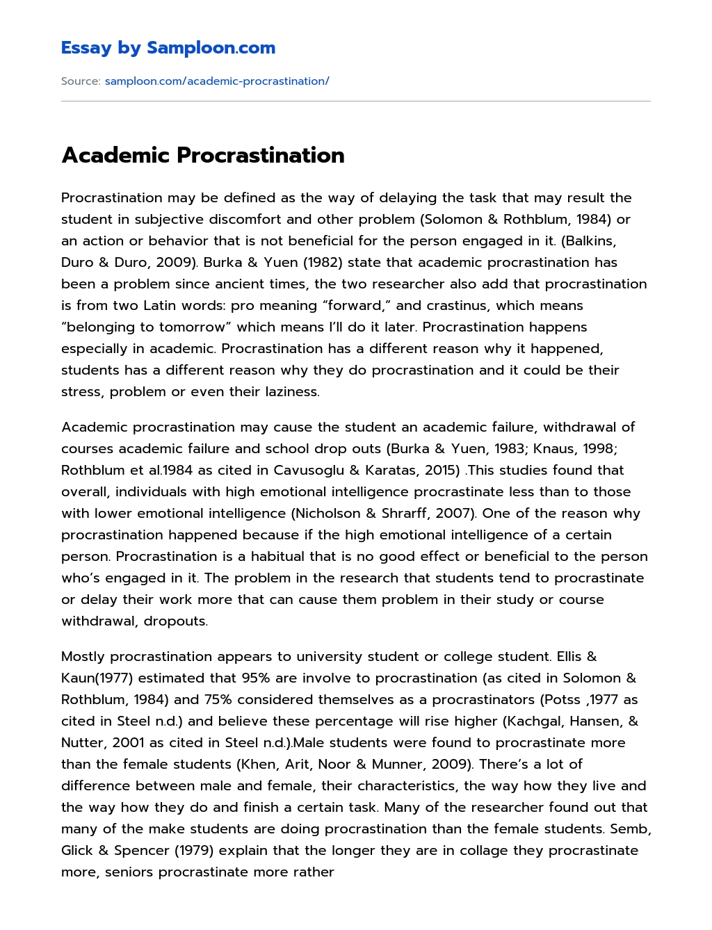 cause and effect of procrastination essay