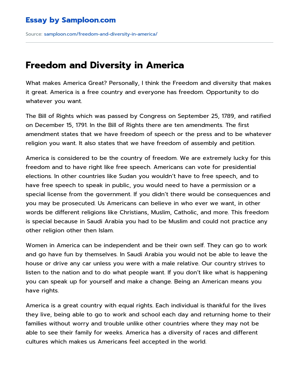 Freedom and Diversity in America essay