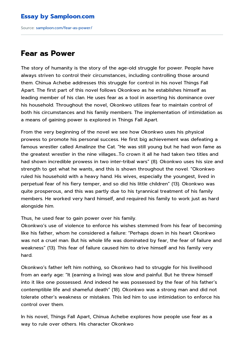 Fear as Power essay