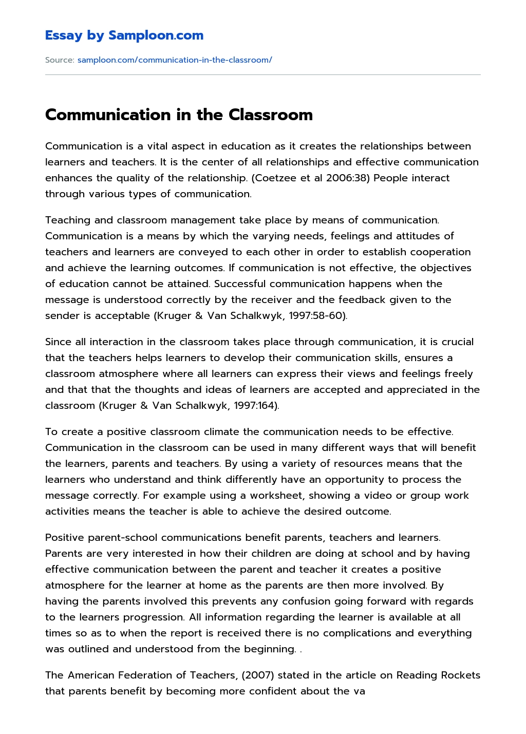 Communication in the Classroom essay