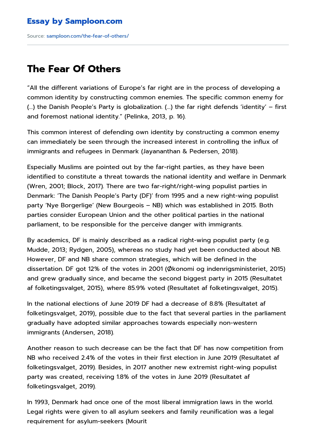 The Fear Of Others essay