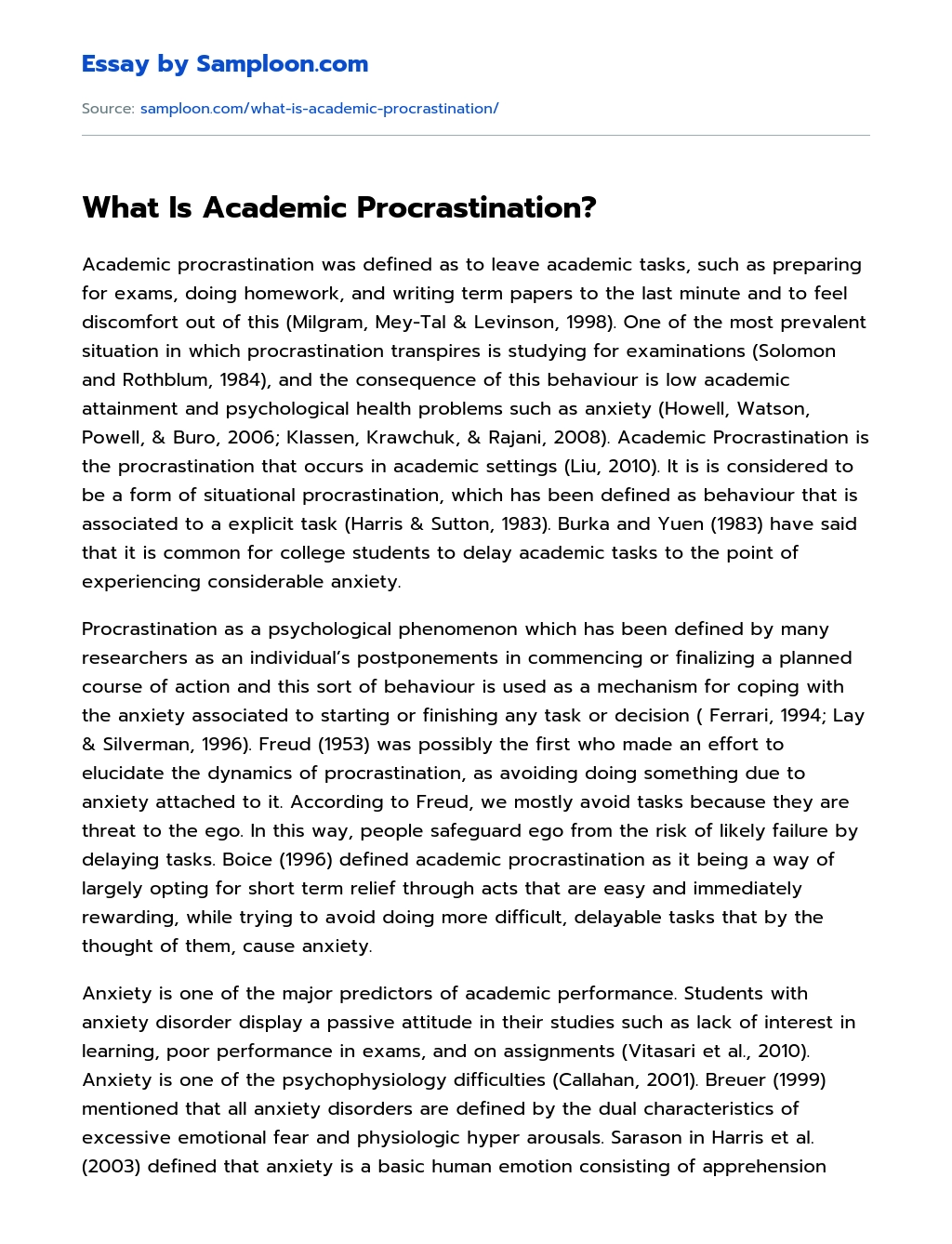 What Is Academic Procrastination? essay