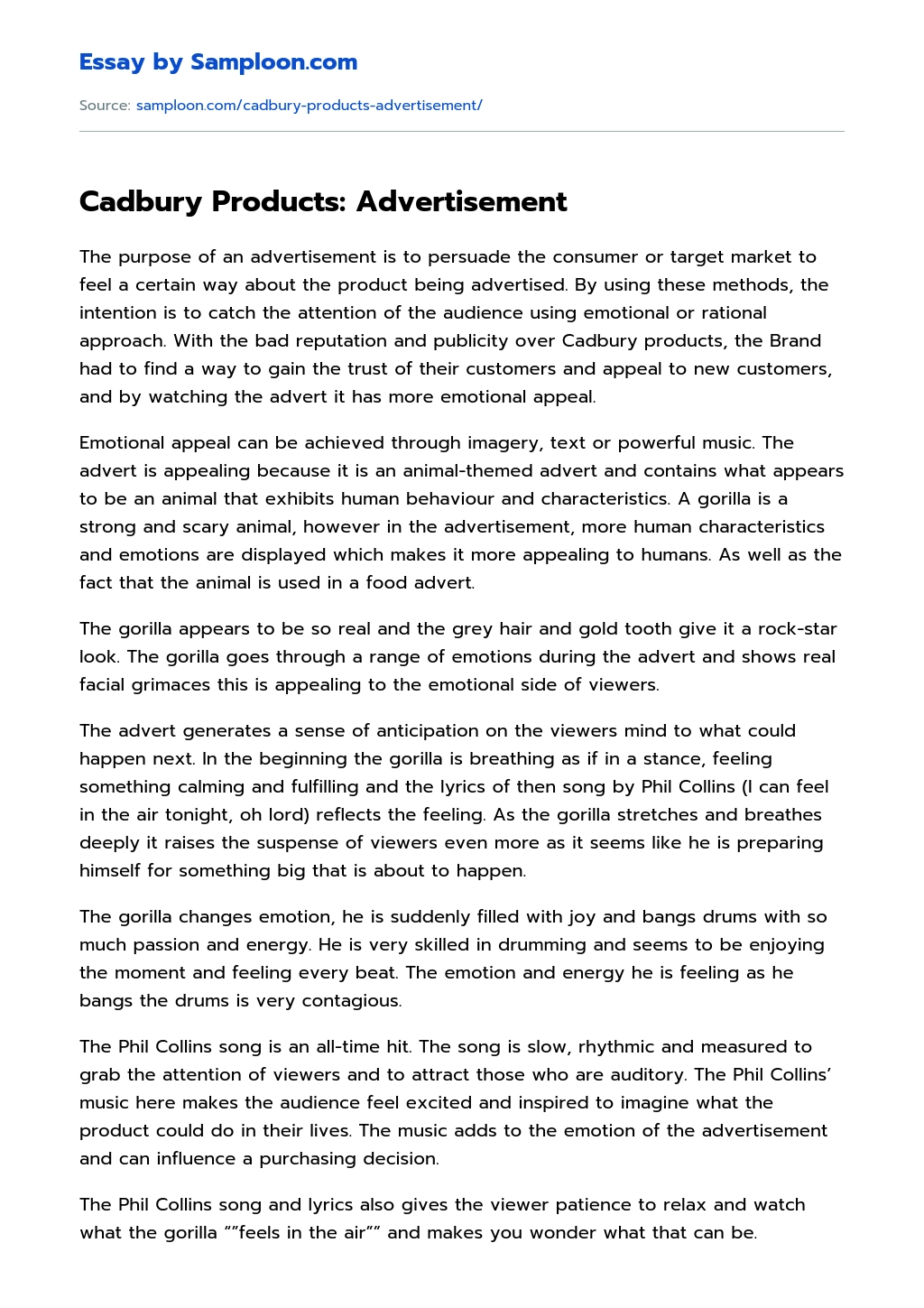 Cadbury Products: Advertisement Analytical Essay essay