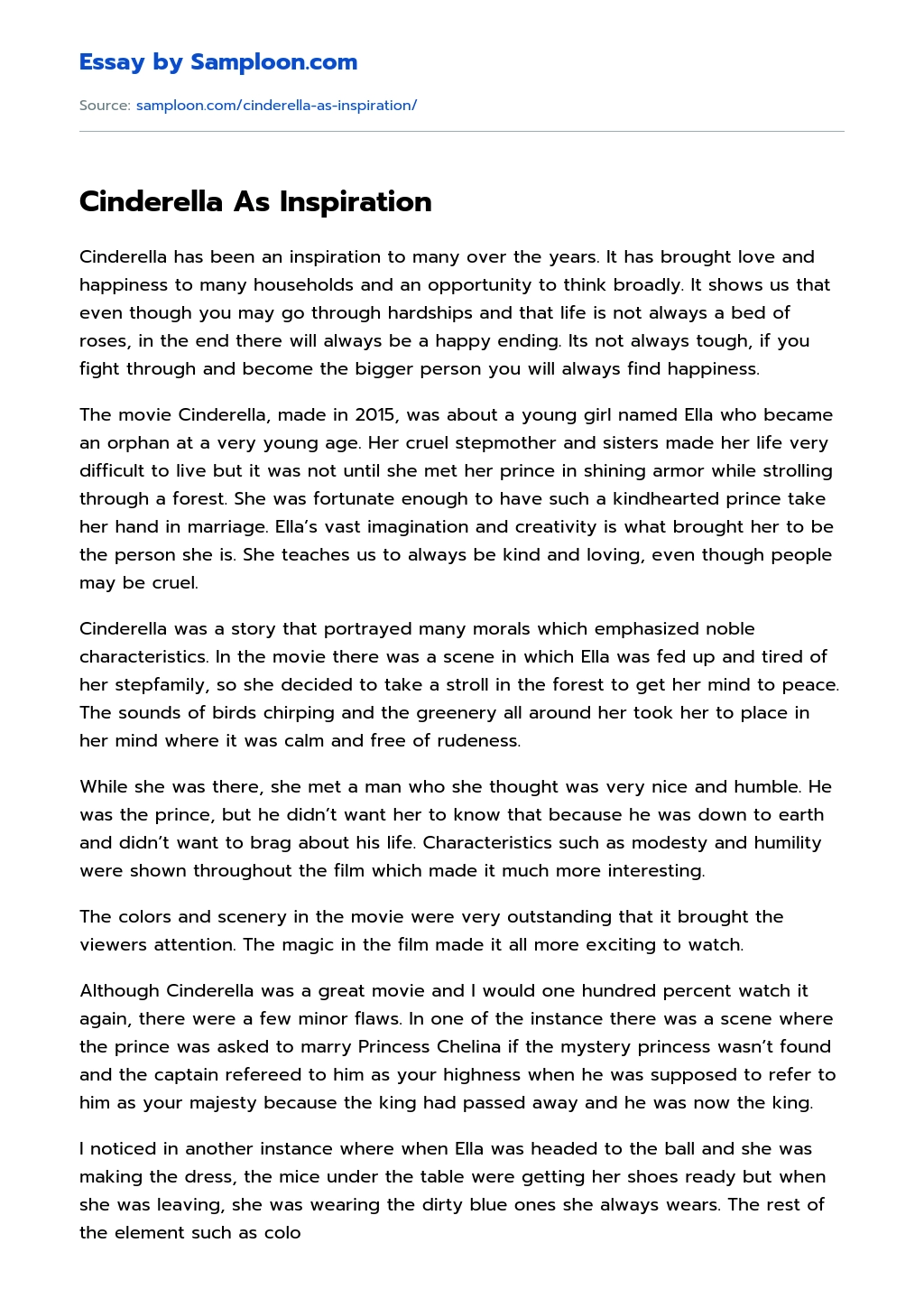 Cinderella As Inspiration essay