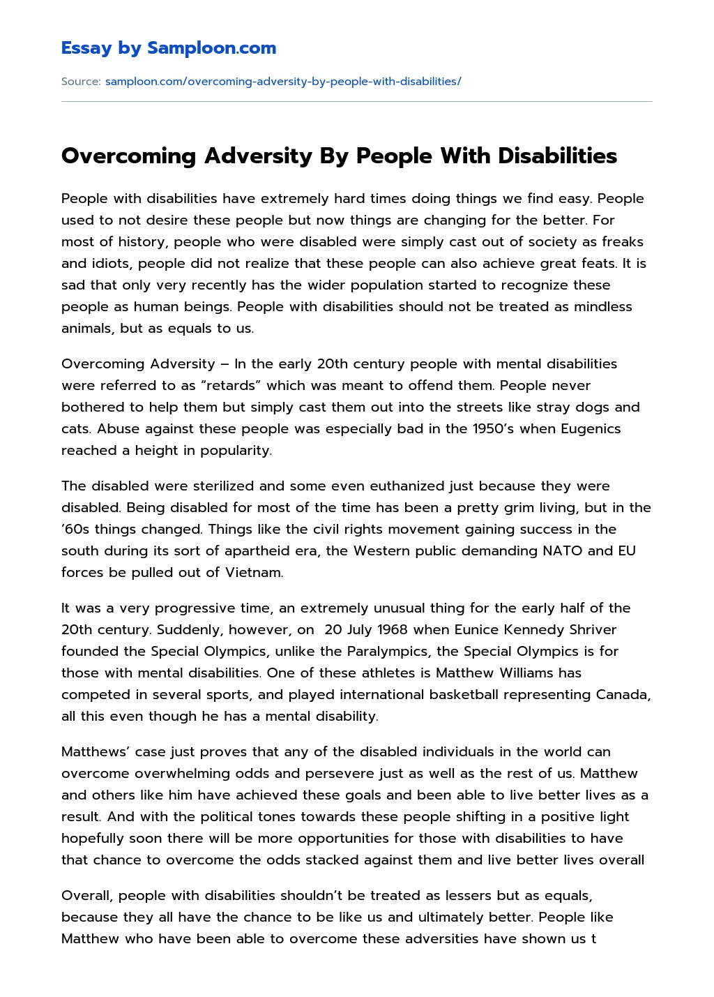 Overcoming Adversity By People With Disabilities essay