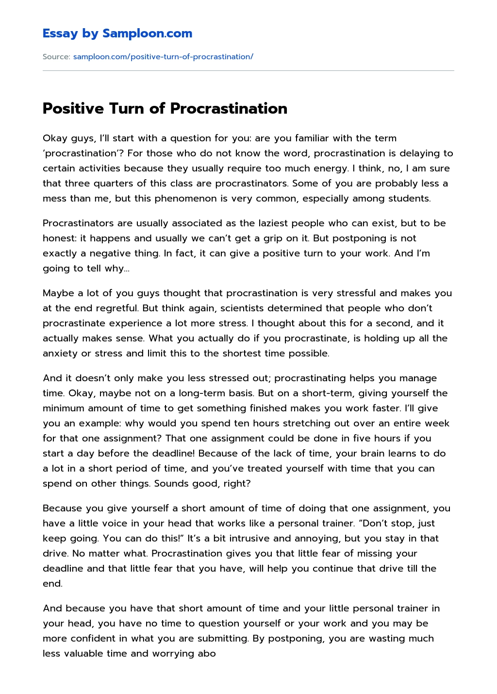 Positive Turn of Procrastination essay
