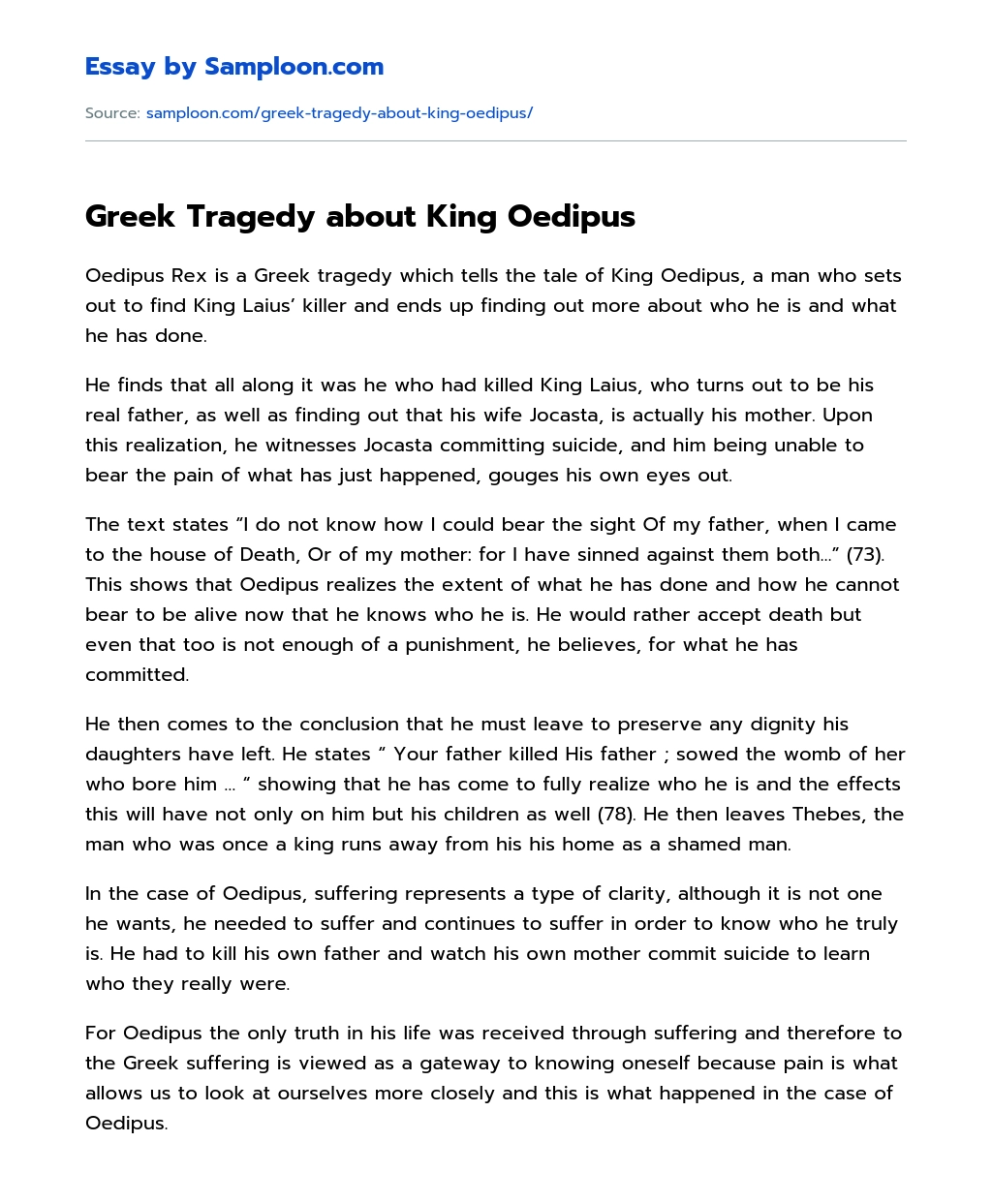 Greek Tragedy about King Oedipus essay