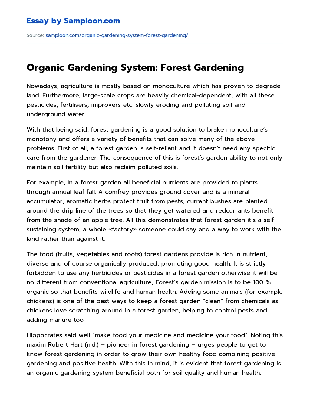 Organic Gardening System: Forest Gardening essay