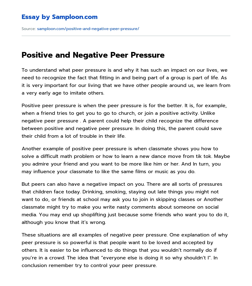 narrative essay on peer pressure