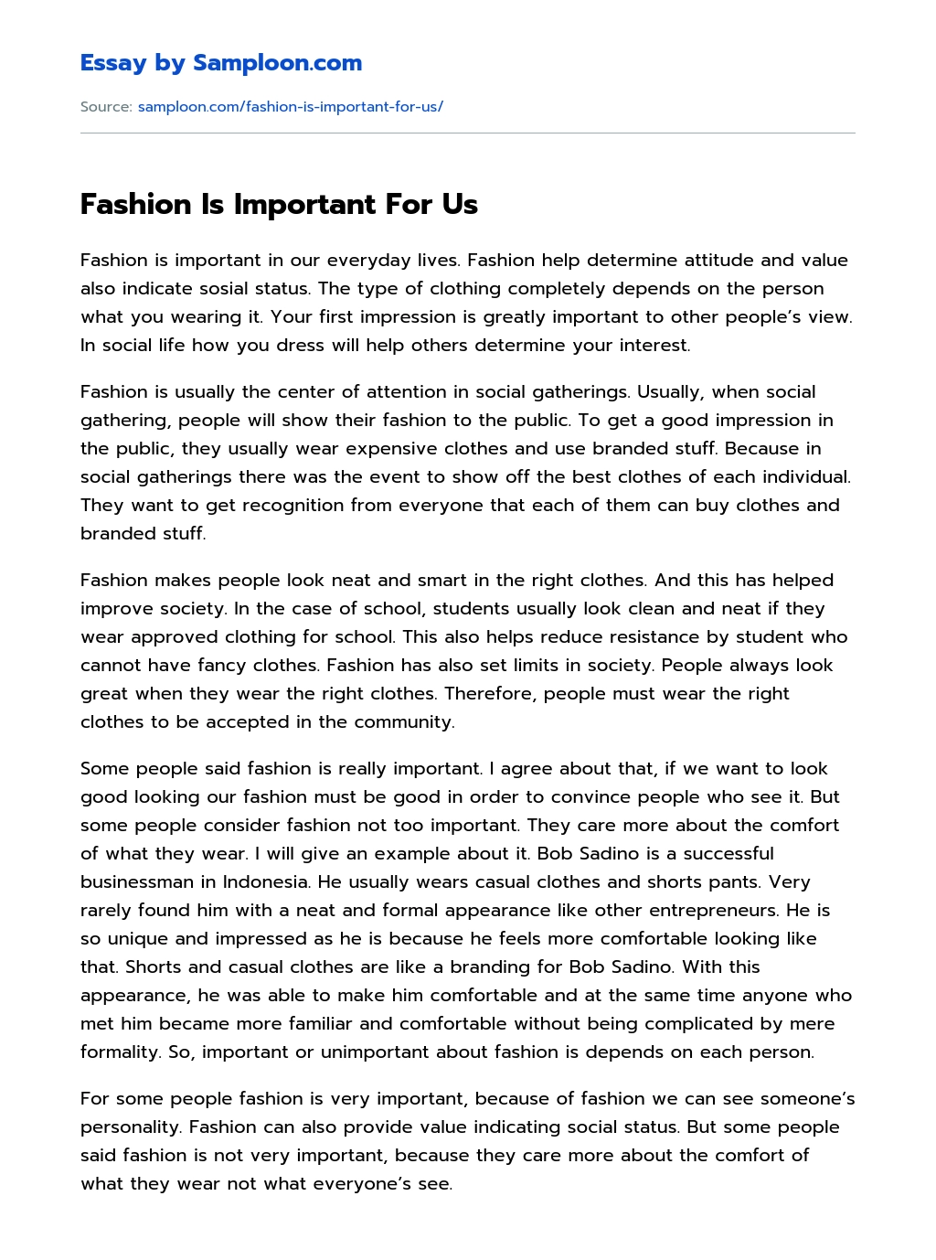 Fashion Is Important For Us Personal Essay essay