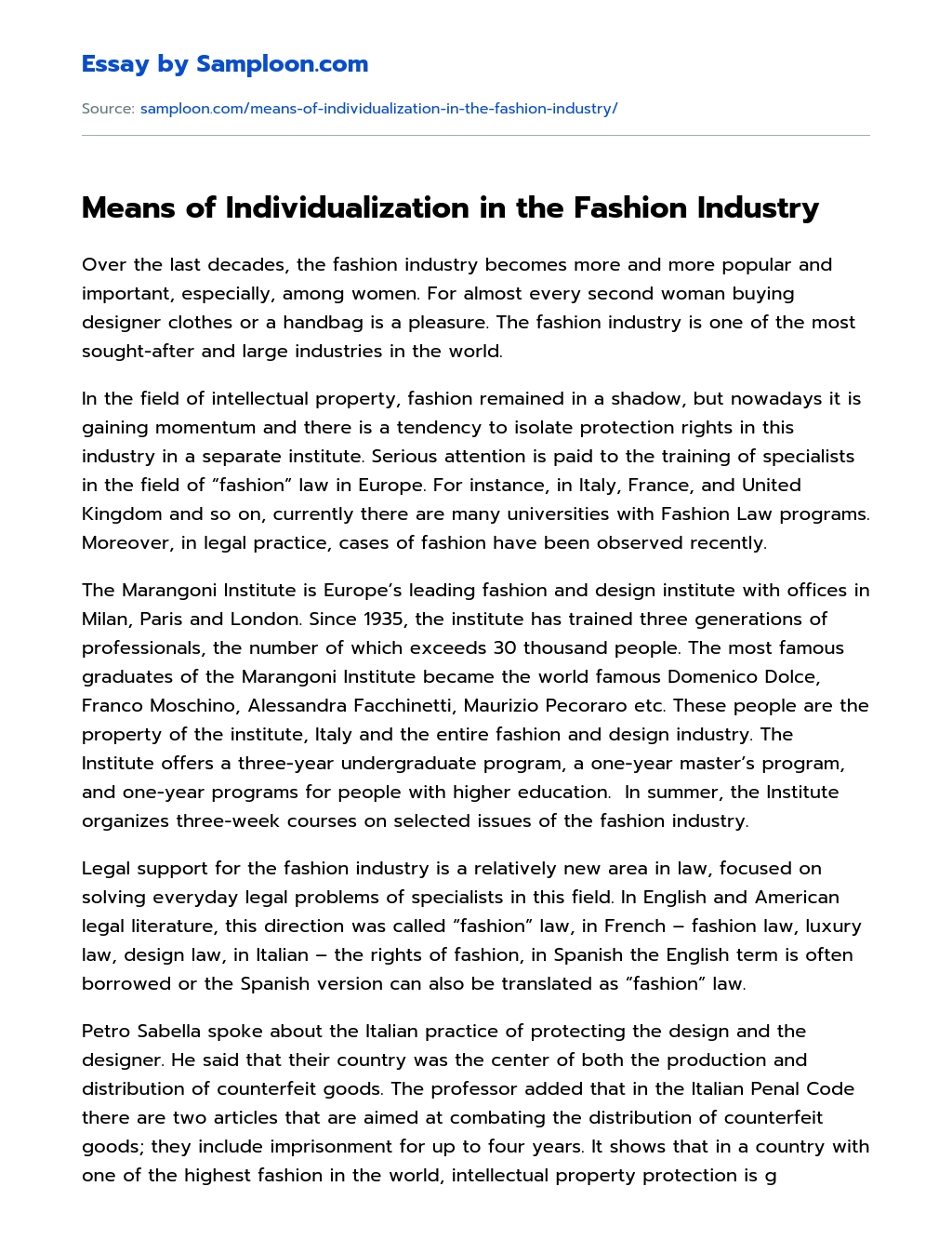 Means of Individualization in the Fashion Industry essay