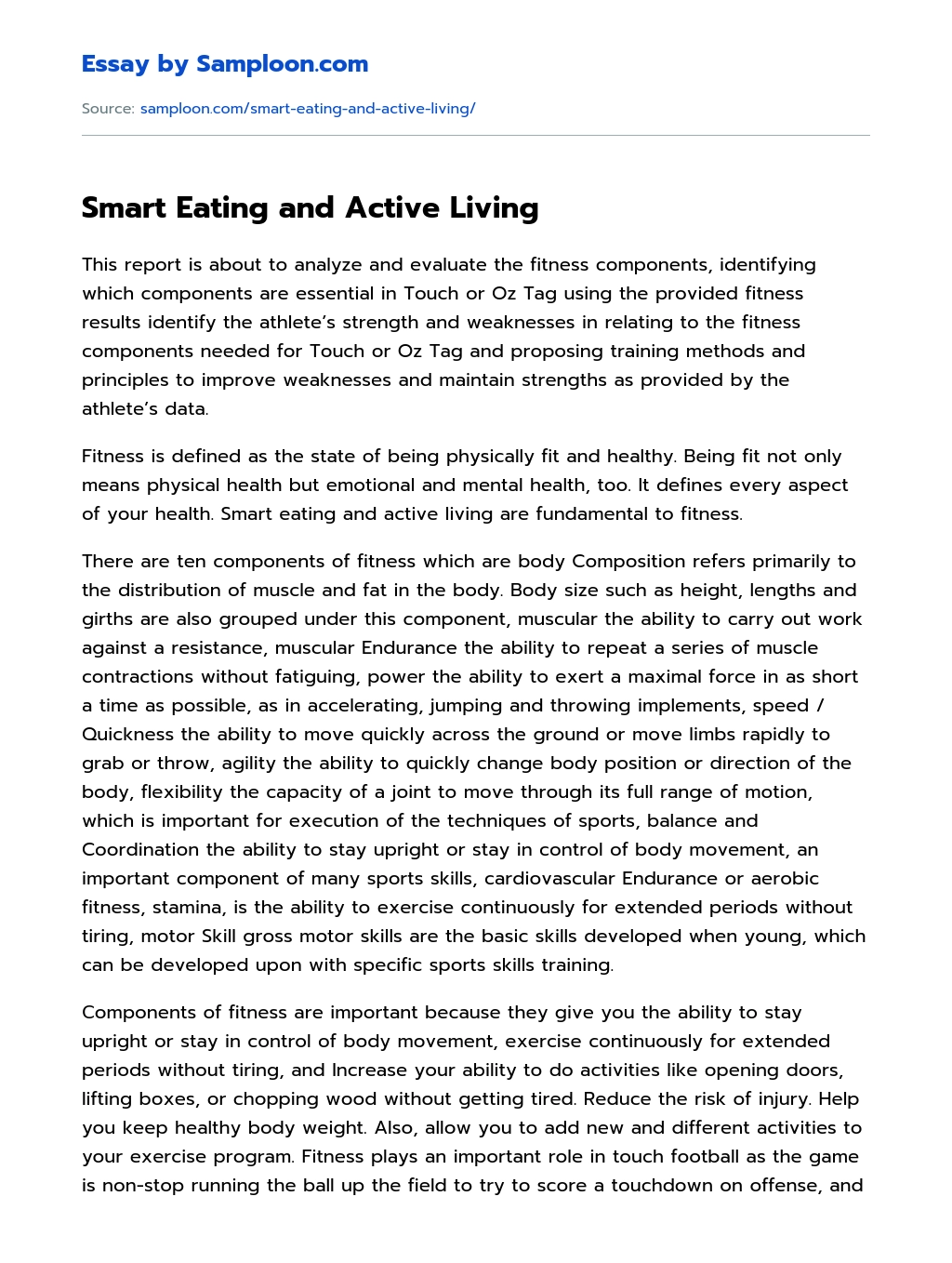 Smart Eating and Active Living essay